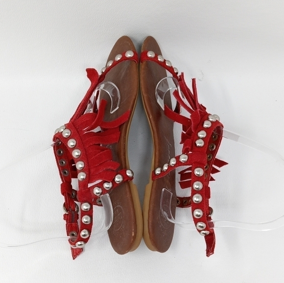 Jeffery Campbell Wink Red Suede Fringe Studded sandals, Women's Size 7. - Picture 8 of 13